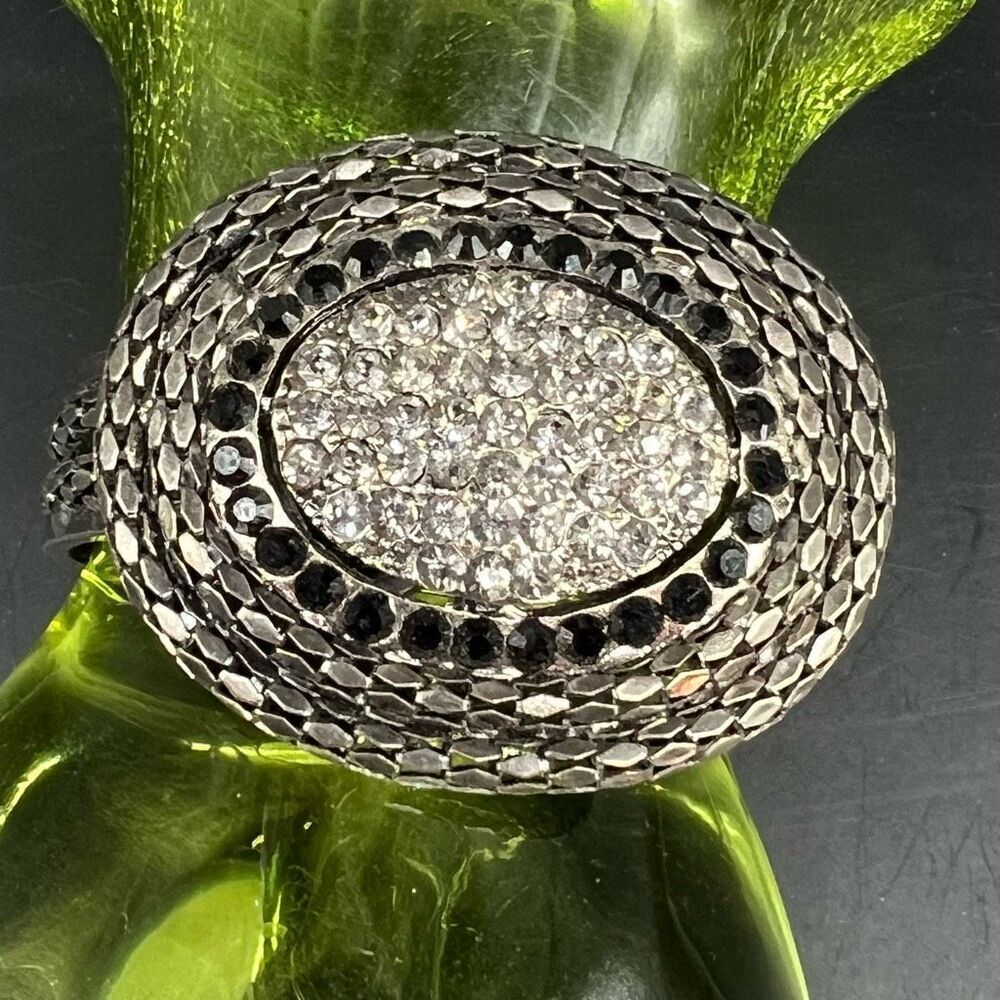 The Rhinestone Starlight Bracelet Hinged Bangle Gunmetal Silvertone Chained